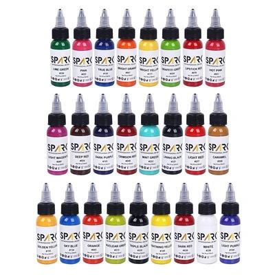 Spark High - End 1oz Premium Fast Smoo、TH永久カスタマイズされた25カラーセットは、ボディーアートとタトゥーのためのスパークタトゥーインク